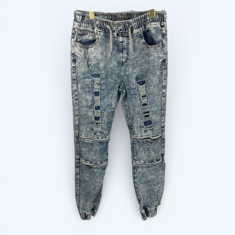 CJ Black Acid Washed Distressed Men's Moto Joggers Slim Fit Stretch size small